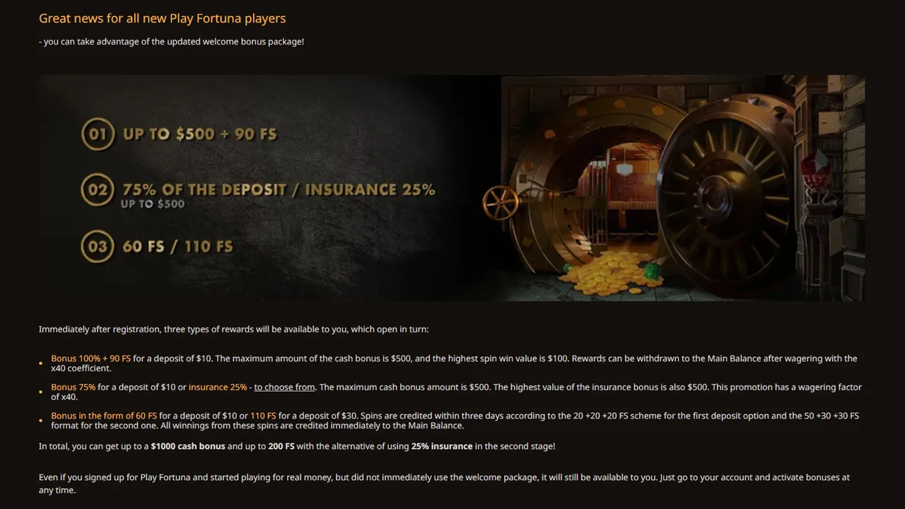 PlayFortuna bonus terms and promo code